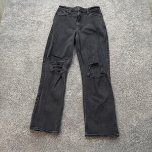 Hollister Jeans Womens 6 Black Ultra High-Rise Dad 28R Distressed Ripped Denim